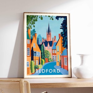 Bedford Poster, UK Print, Bedford Print, Town Wall Art, Bedford Decor, UK City Poster, Bedford Art, Bedford Landscape, Bedford Gift