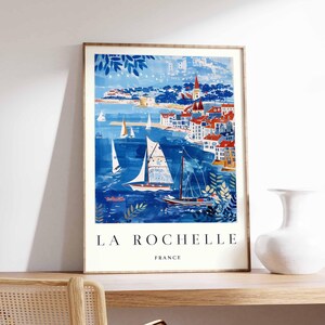 Póster de La Rochelle, Impresión de viaje a Francia, Arte mural costero francés, Decoración de la costa atlántica, Póster del puerto de La Rochelle, Arte de viaje a Europa