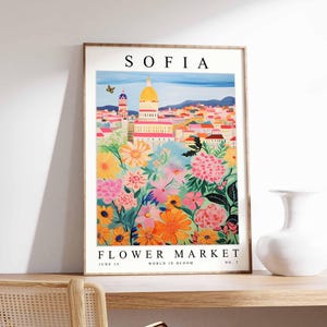 Sofia Flower Market Poster, Sofia Print, Bulgarian Floral Wall Art, Sofia Floral Decor, Botanical Poster, Bulgaria Print, Europe Travel Art