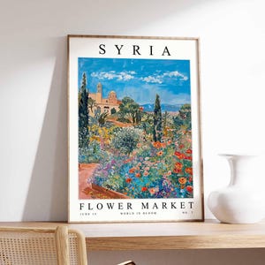 Syria Flower Market Poster, Syria Print, Syrian Floral Wall Art, Syria Floral Decor, Botanical Poster, Levantine Art, Middle East Travel Art