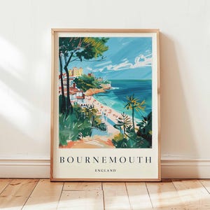 Bournemouth Poster, England Travel Print, Dorset Wall Art, Seaside Decor, UK Beach Gift Art, Coastal Town Print, UK Travel Art