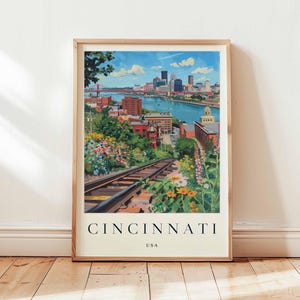 Pôster de Cincinnati, Impressão de Viagem de Ohio, Arte de Parede de Cidade dos EUA, Decoração de Horizonte, Presente de Viagem de Cincinnati, Impressão de Cidade do Centro-Oeste, Arte de Viagem de Ohio