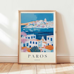 Paros Poster, Greece Travel Print, Cyclades Wall Art, Aegean Decor, Greek Island Gift, Mediterranean Beach Print, Greece Travel Art