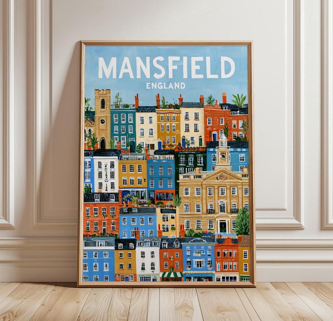 Mansfield England Print | Dense Vertical Cityscape Travel Poster ...