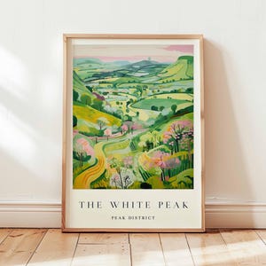 The White Peak poster, Peak District Travel Print, Derbyshire Wall Art, UK landschapsdecor, Engelse platteland print, UK Travel Art