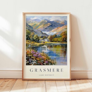 Grasmere Poster, Lake District Travel Print, Cumbria Wall Art, UK Travel Decor, English Village Print, Lake District Poster, UK Travel Art