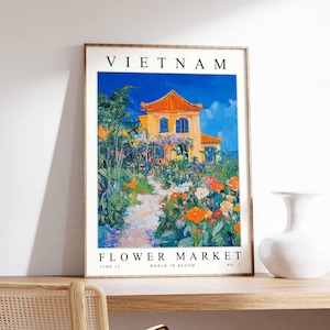 Vietnam Flower Market Poster, Vietnam Print, Vietnamese Floral Wall Art, Vietnam Floral Decor, Botanical Poster, Southeast Asia Travel Art