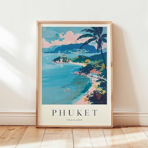 Phuket Poster, Thailand Travel Print, Island Wall Art, Tropical Beach Decor, Southeast Asia Travel Gift, Paradise Island Print