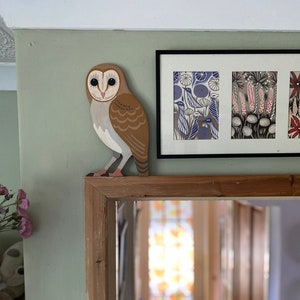 Barn owl for sitting on a door frame, picture rail, or similar