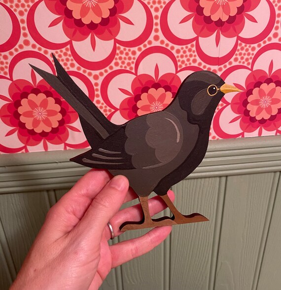 Hand Painted Blackbird to Sit on a Door Frame, Picture Rail or