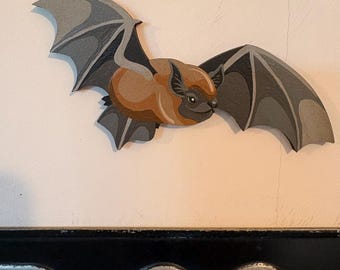 Hand painted pipistrelle bat to hang on the wall.