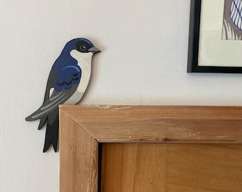 Hand painted house martin to sit on a door corner
