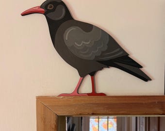 Hand painted chough to sit on a door frame, picture rail, dado rail etc