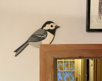 Hand painted pied wagtail to sit on a door frame
