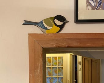 Hand Painted great tit to sit on a door frame.
