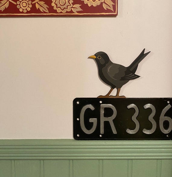 Hand Painted Blackbird to Sit on a Door Frame, Picture Rail or