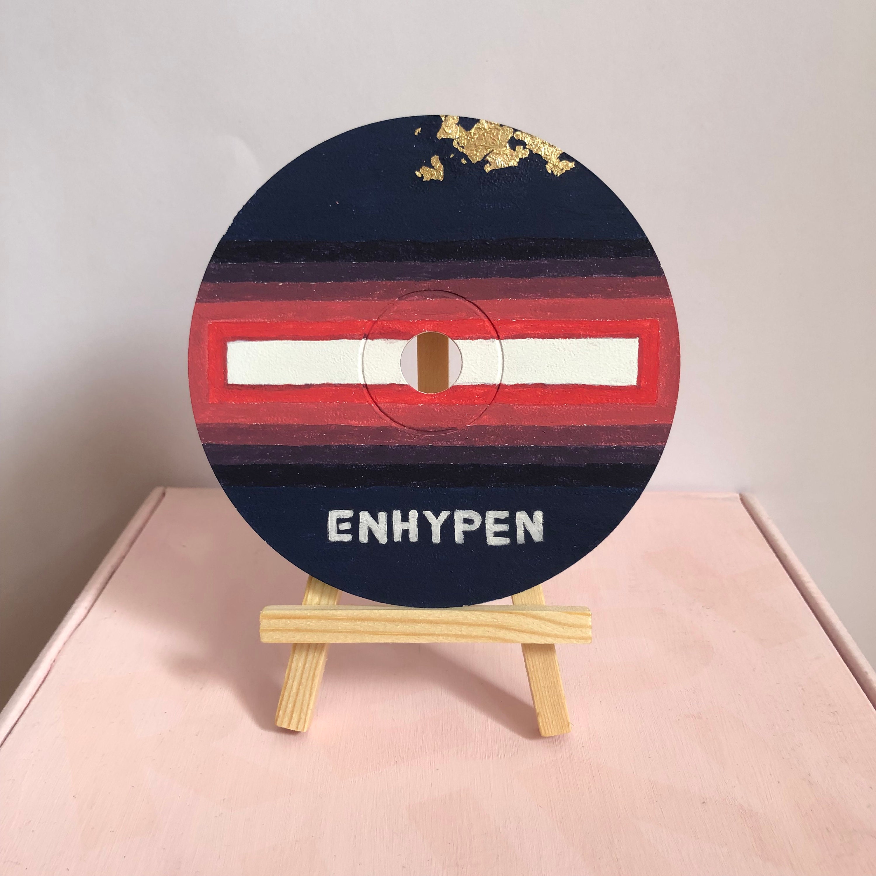 K-pop Inspired Hand-painted CD With Mini Easel, Gold Detail