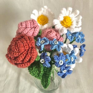 Crocheted flowers bouquet individual rose lavender