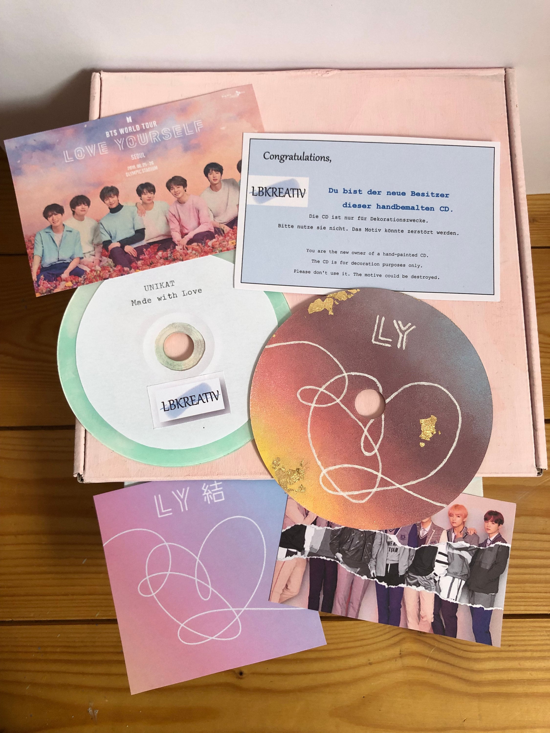 Kpop Inspired Hand-painted CD With Mini Easel Gold Detail