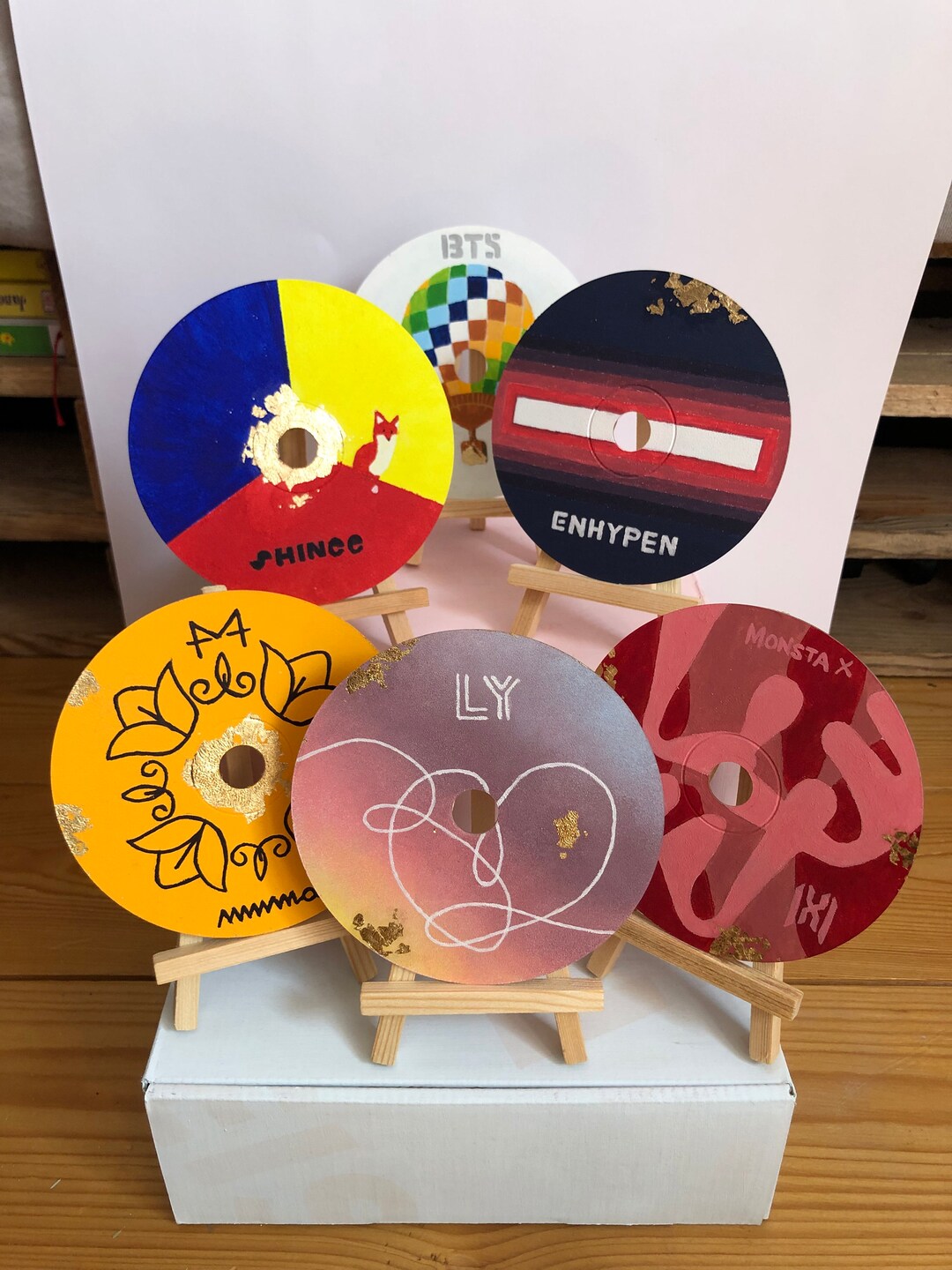 Kpop Inspired Hand-painted CD With Mini Easel Gold Detail