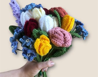 Crocheted flowers, personalized bouquet, rose, lavender