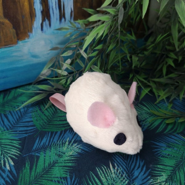 Peluche souris blanche - FAIT MAIN, oreilles et queue rose pastel