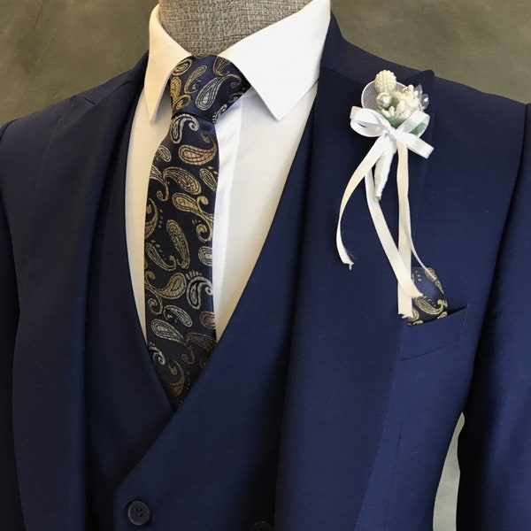 Man Suit wedding Dark Navy  three piece Groom Wear suits For men's suit …. prom suits