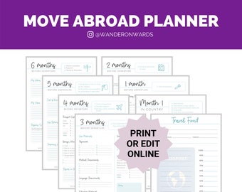 International Moving Planner Printable | Editable PDF Moving Checklist, To Do List, Travel Budget, Move Organizer, Moving Savings Fund