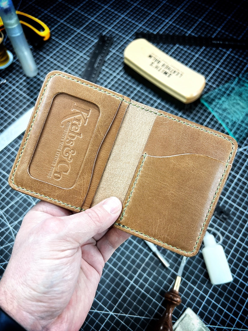 Horween Leather Bifold, Natural Dublin Leather, Card Holder, Id Window