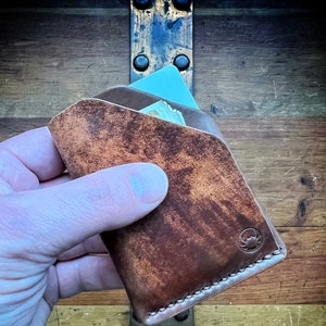 Tarjetero de cuero, concha de cuero cordobán, billetera hecha a mano, billetera bolsillo delantero, concha jaspeada