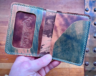 Rocado Muschel Cordovan Leder bifold, Muschel Cordovan, Kartenhalter, Id Fenster, handgefertigt, handgefertigt in Minnesota, Duluth bifold Brieftasche