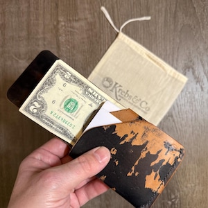 Tarjetero de cordobán con concha Rocado, billetera de piel, billetera hecha a mano, billetera de uso diario, billetera Austin