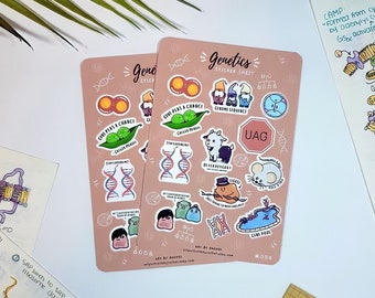 Hoja de pegatinas de genética / Ciencia, Biología, Pre-med / Bullet Journal, Agenda, Planificador
