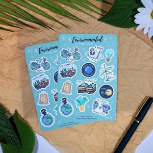 Hoja de pegatinas ambientales / Sostenibilidad, Ecología, Geología / Bullet Journal, Agenda, Planificador