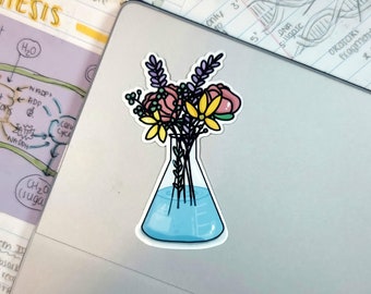 Beaker with Flowers | Sticker or Magnet | Science, Chemistry, Medical | Bullet Journals, Laptops, Water Bottles