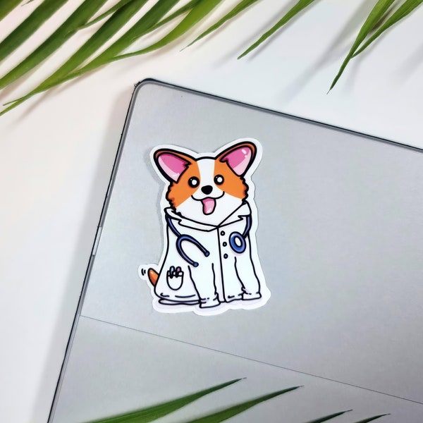 Corgi in Lab Coat | Sticker or Magnet | Science, Chemistry, Medical | Bullet Journals, Laptops, Water Bottles