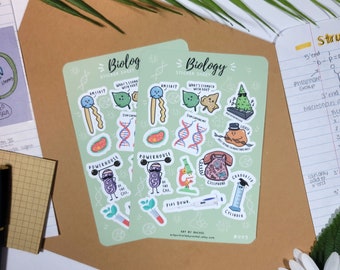 Hoja de pegatinas de biología / Ciencia, Genética, Pre-med / Bullet Journal, Agenda, Planificador