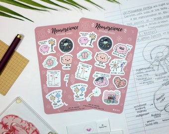 Hoja de pegatinas de neurociencia / Anatomía, Pre-med, Neurobiología / Bullet Journal, Agenda, Planificador