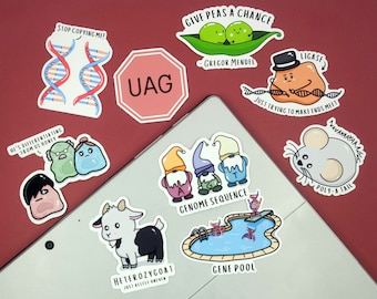 Genetics Pun Stickers | Science, Biology, Genetics, Pre-med | Water Bottles, Laptops