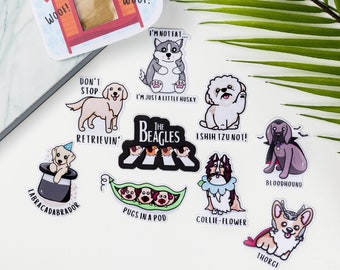 Dog Breed Puns | Stickers or Magnets | Bullet Journals, Crafts, Water Bottles, Laptops