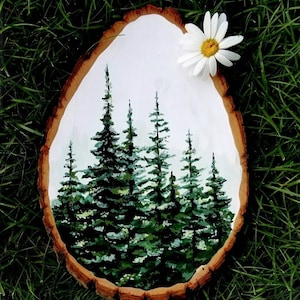 Hand Painted Wood Slice | Forest Scene | Wood Painting, Wood Slice, Rustic Décor