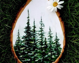 Hand Painted Wood Slice | Forest Scene | Wood Painting, Wood Slice, Rustic Décor