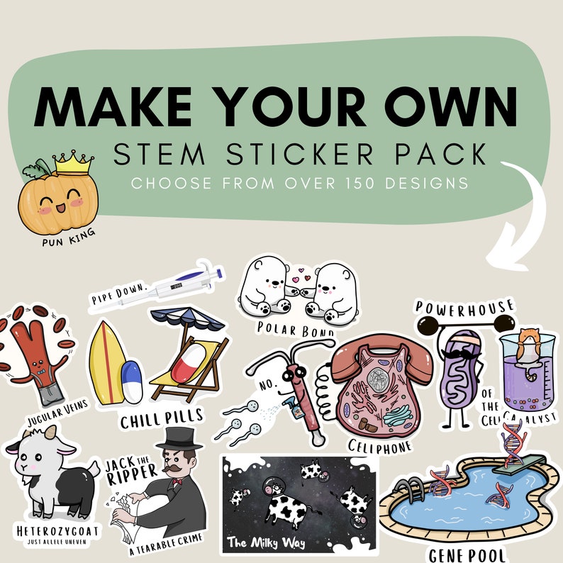 Make Your Own: STEM Sticker Pack Science, Medical, Chemistry, Nursing, Physics, Neuroscience Water Bottles, Laptops image 1