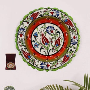Wall Hanging Plate 12 inch | Ceramic Flowers Tulips Handpainted Turkish Ceramic Kitchen Living Room Decoretive Plate Best Ceramic Gift