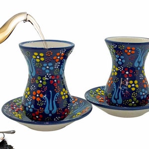 4-teiliges Türkisches Tee-Set Tassen und Untertassen Handgefertigte Keramiktasse Kräuterschwarzteegläser Bestes Geschenk Tee-Liebhaber für Sie, Frau Mütter
