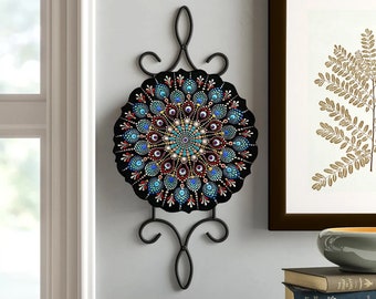 Handmade Mandala Boho Wall & Desk Decor : Tapestry, Lotus Mandal Wall Art , Ceramic Plates Meditation Yoga Lover Gift