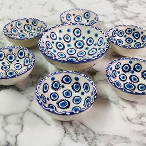 手作り陶器ボウルセット｜トルコ陶器の邪眼デザイン