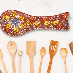 Handmade Turkish Ceramic Spoon Rest | Handmade Pottery Spoon Holder | Spoon Rest For Kitchen | Cooking Tool Utensil Holder Gift for Chef