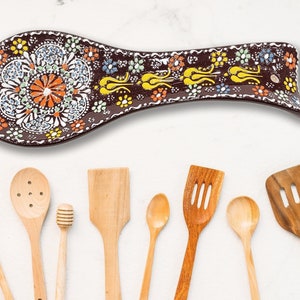 Spoon Rest Holder Ceramic Kitchen Serving Utensil Holder | Handmade Turkish Italian Pottery Dish | Ceramic Decor Gift for Chef Friends