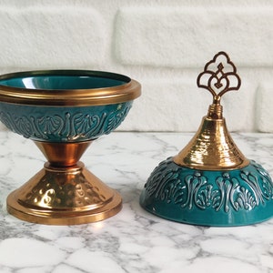 Bol en céramique fait main avec couvercle | Boîte à clés en sucre | Cadeau vintage unique turc de poterie de stockage peinte à la main pour le mariage